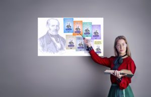 Image de couverture : femme, si donc en tant qu'enseignante, devant un tableau noir. Sur la photo, un agrandissement projeté d'Allan Kardec et de ses oeuvres